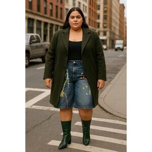 Micas Plus Size Chain Print Denim Wide Leg Shorts DARK GRAY size 1XL